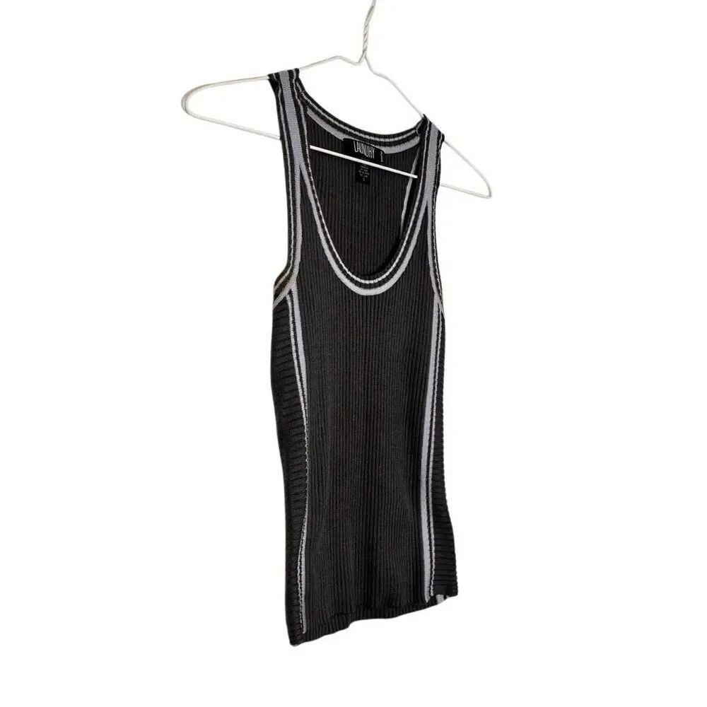 Laundry By Shelli Segal Ribbed Textured Scoop Neck Tank Top Gray White Sz Small - Picture 3 of 5